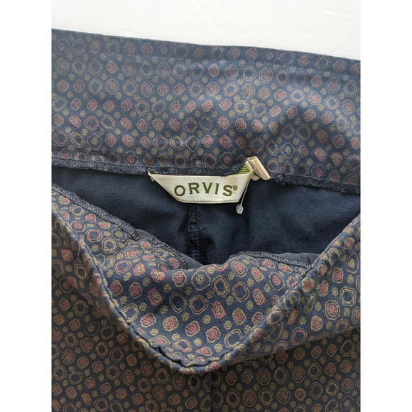 Orvis Pull On Pants Navy Burgundy Print 10 Stretch Comfort Skinny Tie Print - Picture 2 of 8